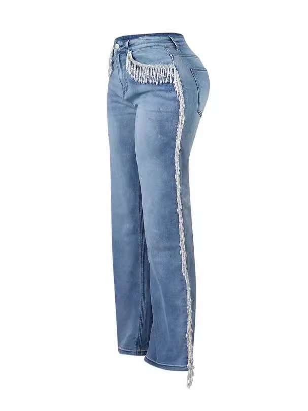 Fashion Side Fringe Denim Pants image 3