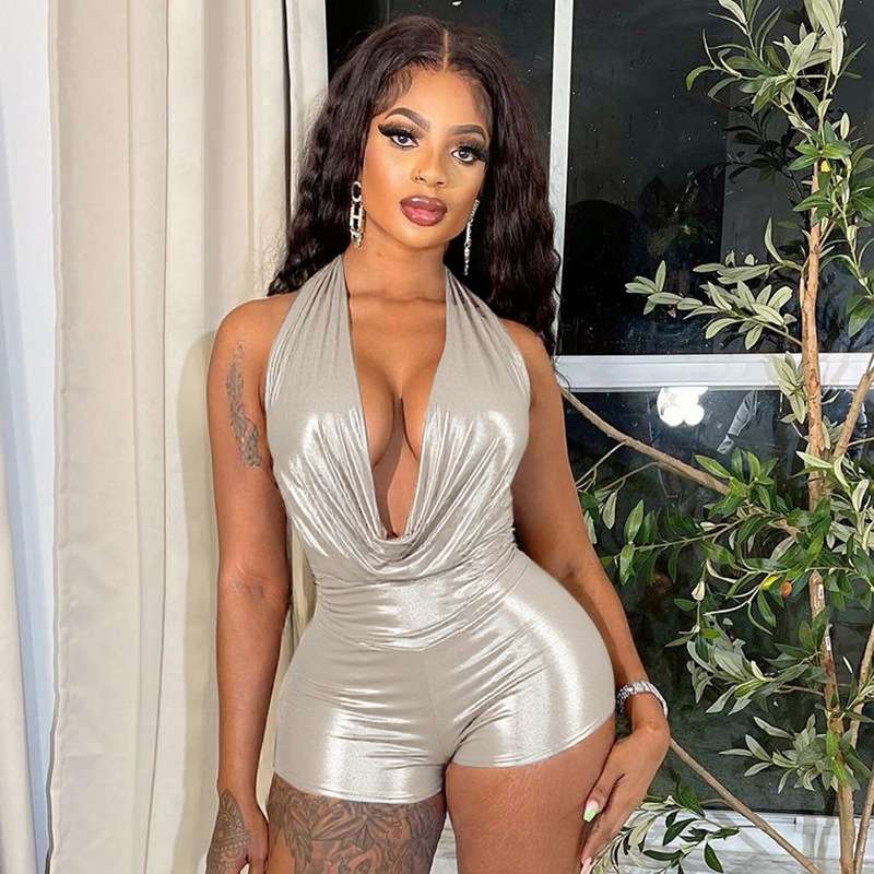 Metallic Cowl Neck Sleeveless Romper image 3