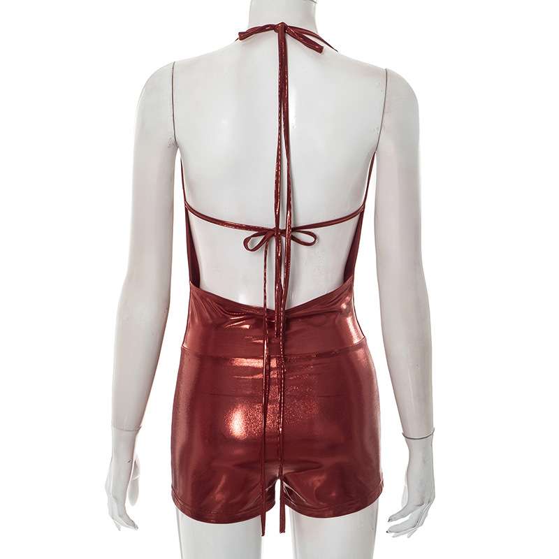 Metallic Cowl Neck Sleeveless Romper image 2