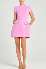Mini Dress with Chain Trim Detail - Pink, S image