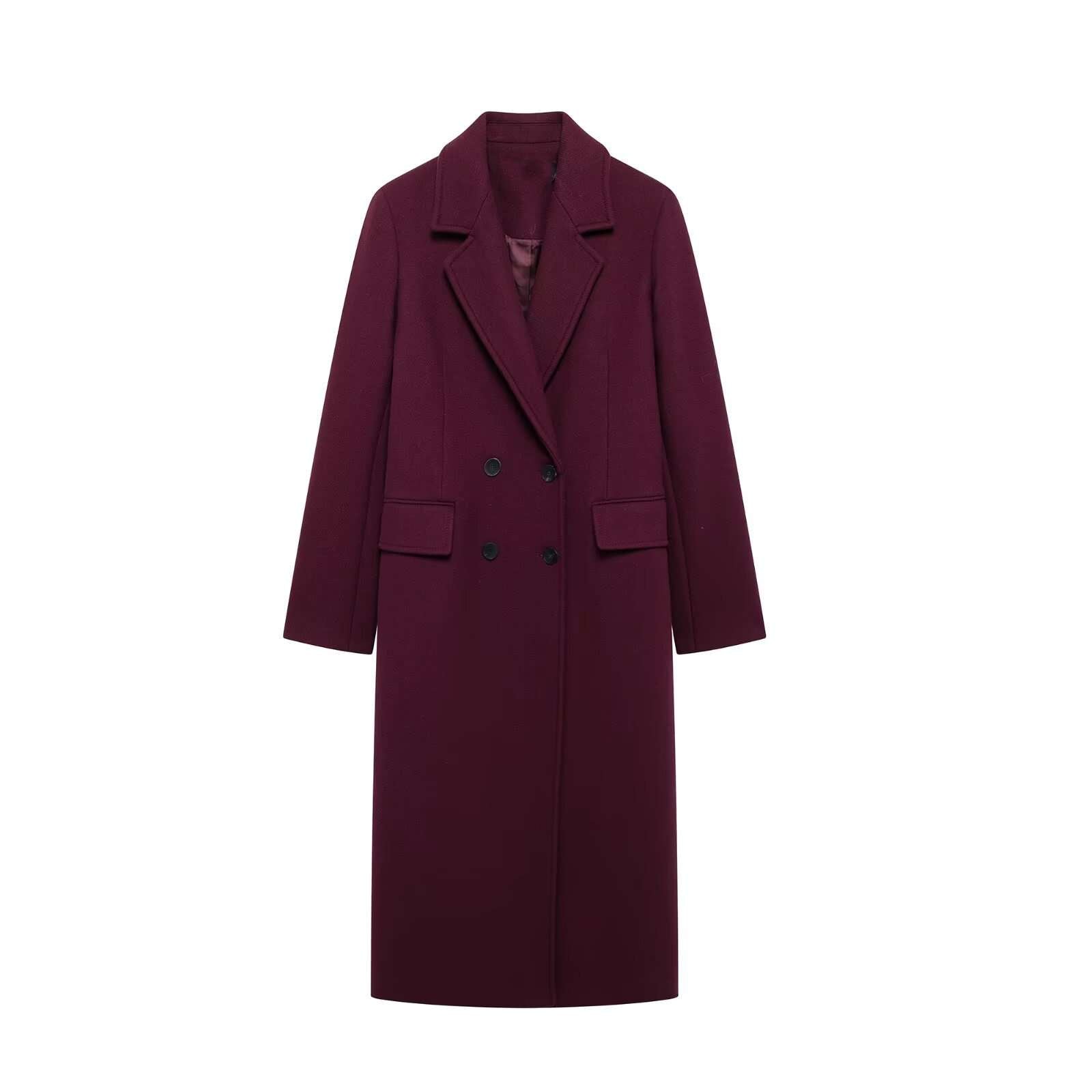 Elegant Long Coat - L, Maroon Red image