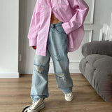 Straight Leg Denim Pants Streetwear - S, Blue image