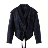 Classic PU Cropped Lapel Style Jacket - L, Black image