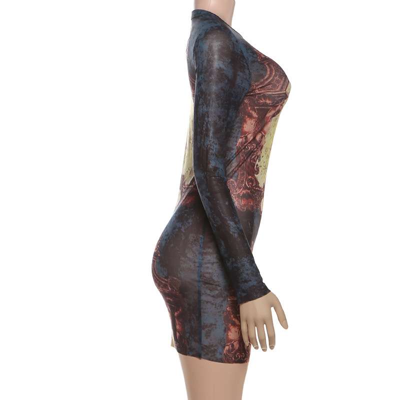 Artistic Print Long-Sleeve Bodycon Dress image 4