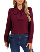Long-Sleeve Blouse with Bow Tie Neck - L, Red image