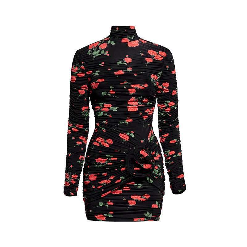 Ruched Bodycon Dress - L, Black image