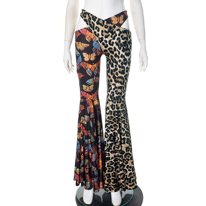 Mixed Print Flare Pants with Crossover Waist image 2