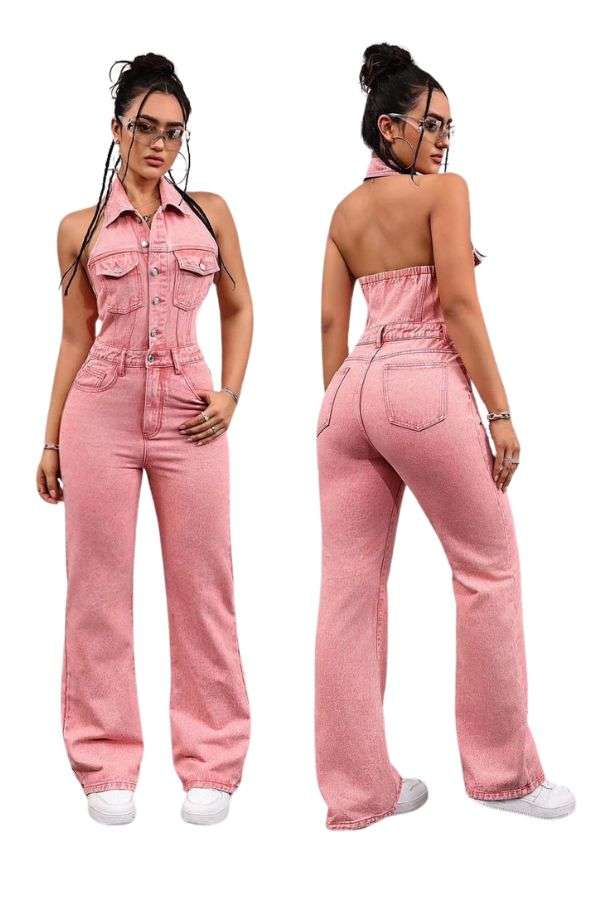 Backless Cargo Denim Jumpsuit image 0