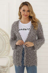 Button Front Fuzzy Cardigan - M, Grey image