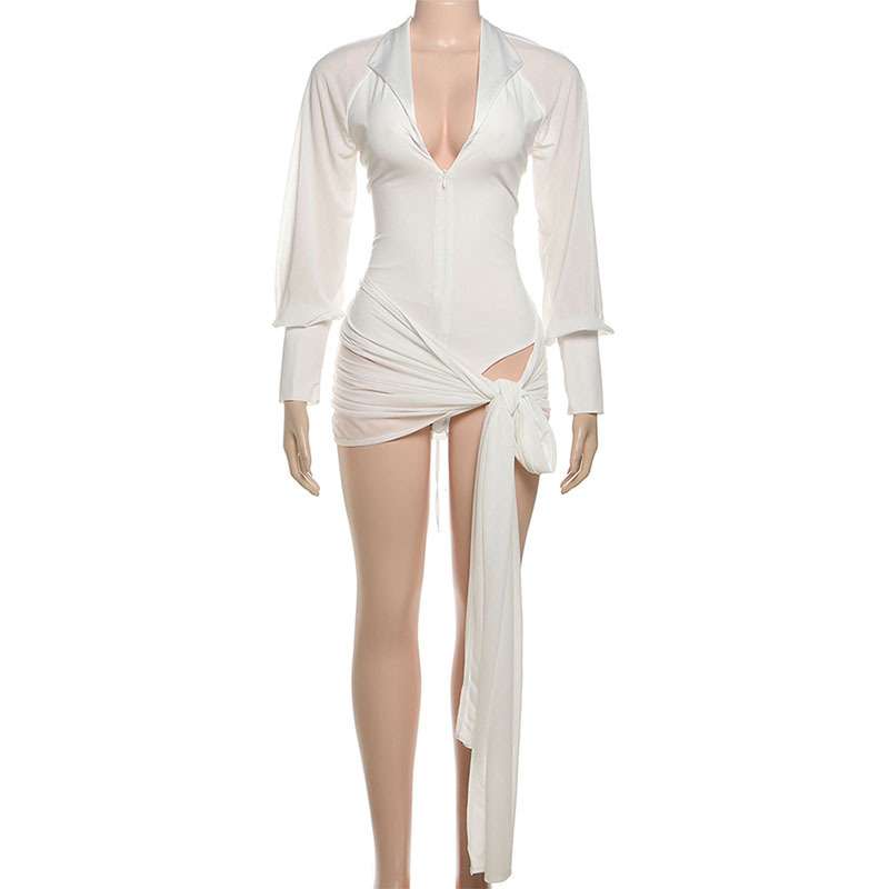 Deep V-Neck Mini Dress with Side Tie Detail image 4