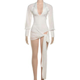 Deep V-Neck Mini Dress with Side Tie Detail image 4