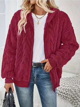 Cozy Faux Fur Zip-Up Jacket - S, Red image