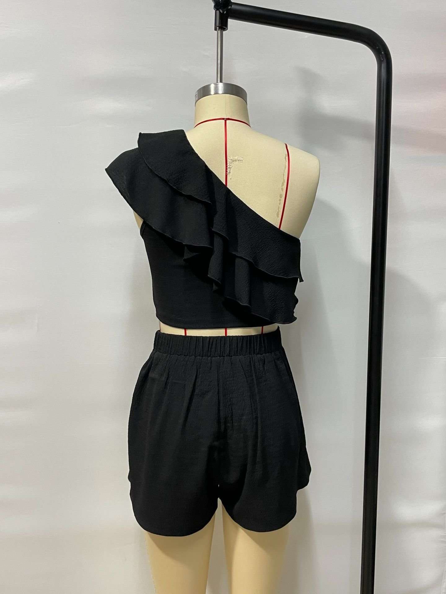 One-Shoulder Ruffled Crop Top & Shorts Set image 2