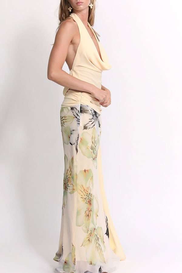Backless Halter Top and Floral Maxi Skirt Set image 0