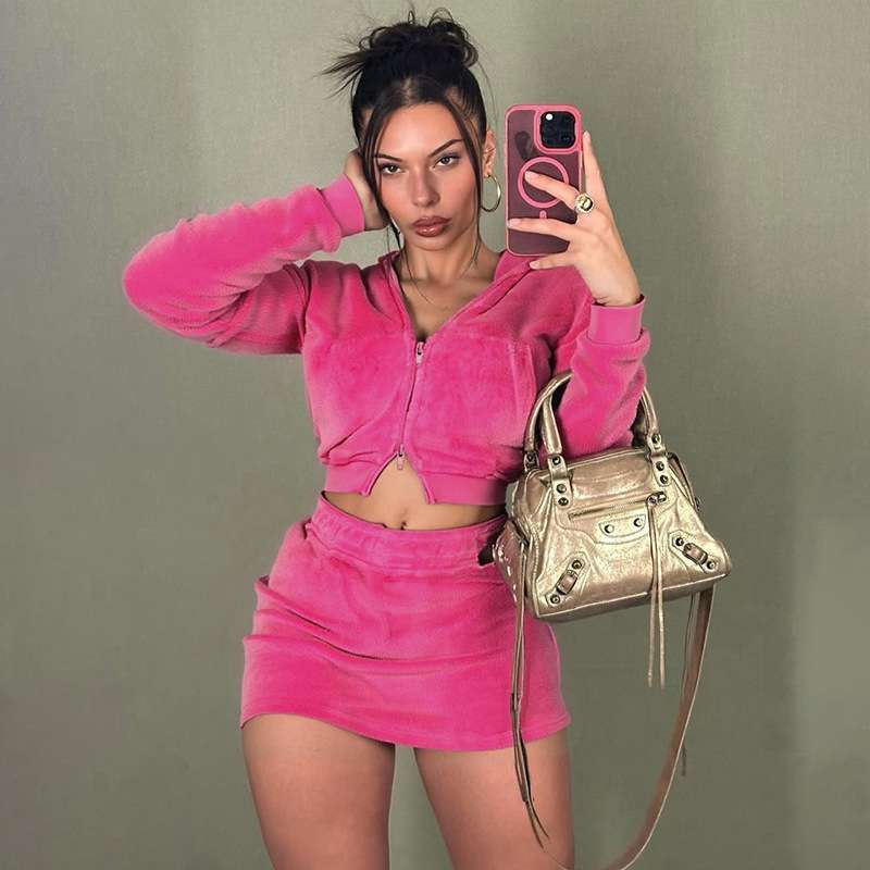 Hoodie and Skirt Lounge Set - S, Rose image