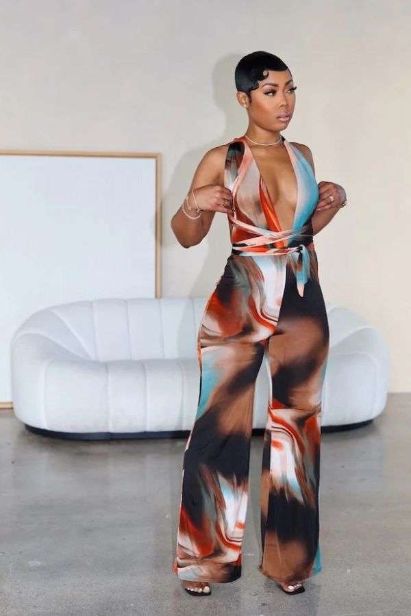 Multicolor Abstract Wrap Jumpsuit image 0