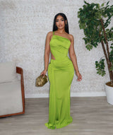 Elegant One-Shoulder White Evening Gown - L, Green image