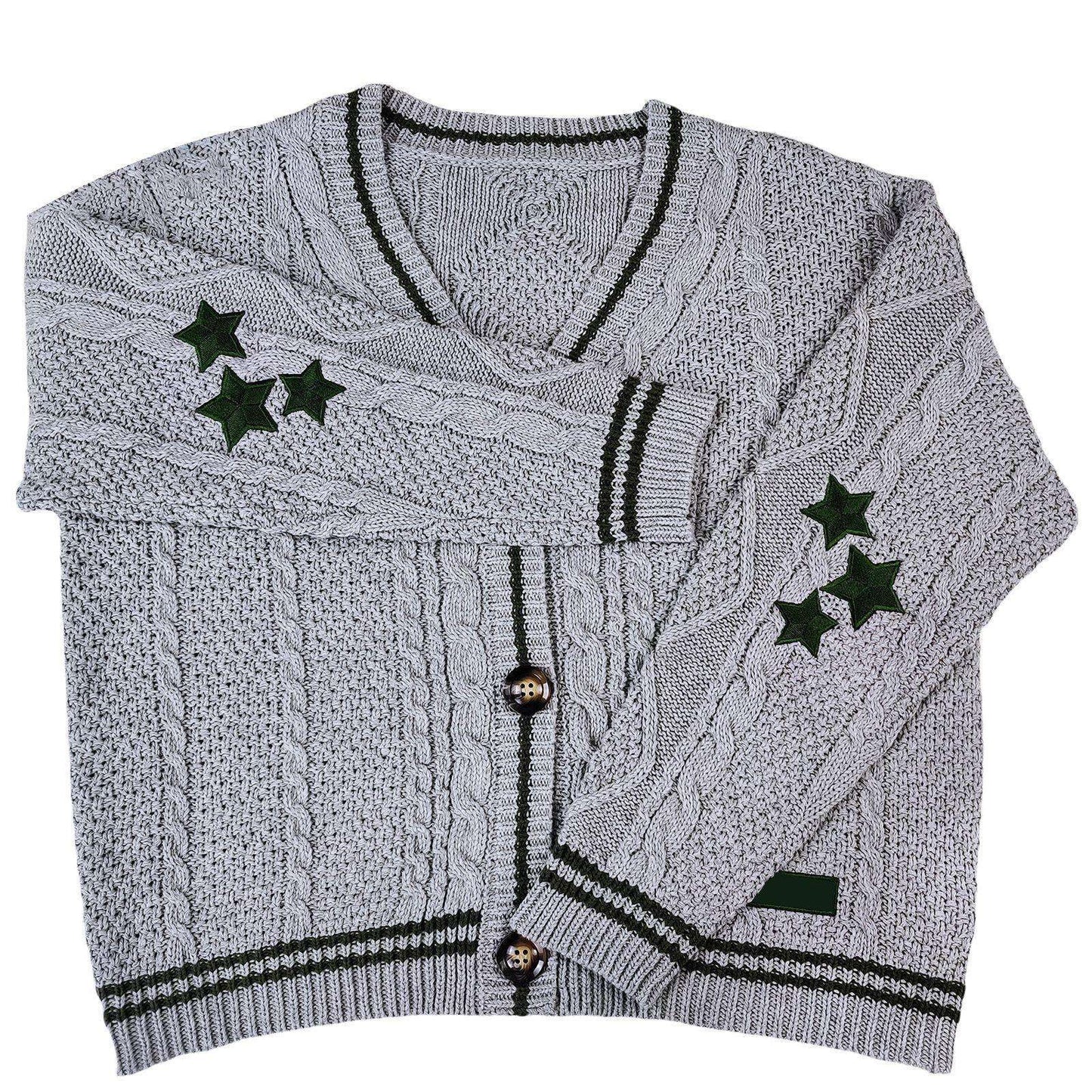 Cable-Knit Cardigan with Embellishments - L, Grey image