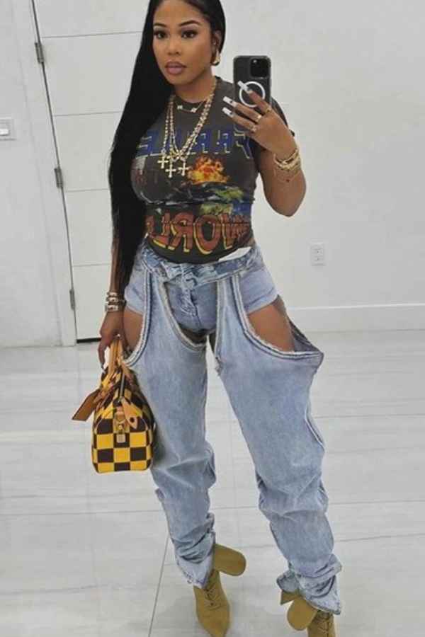 Sexy High Waisted Hollow Out Denim Skinny Jeans image 0