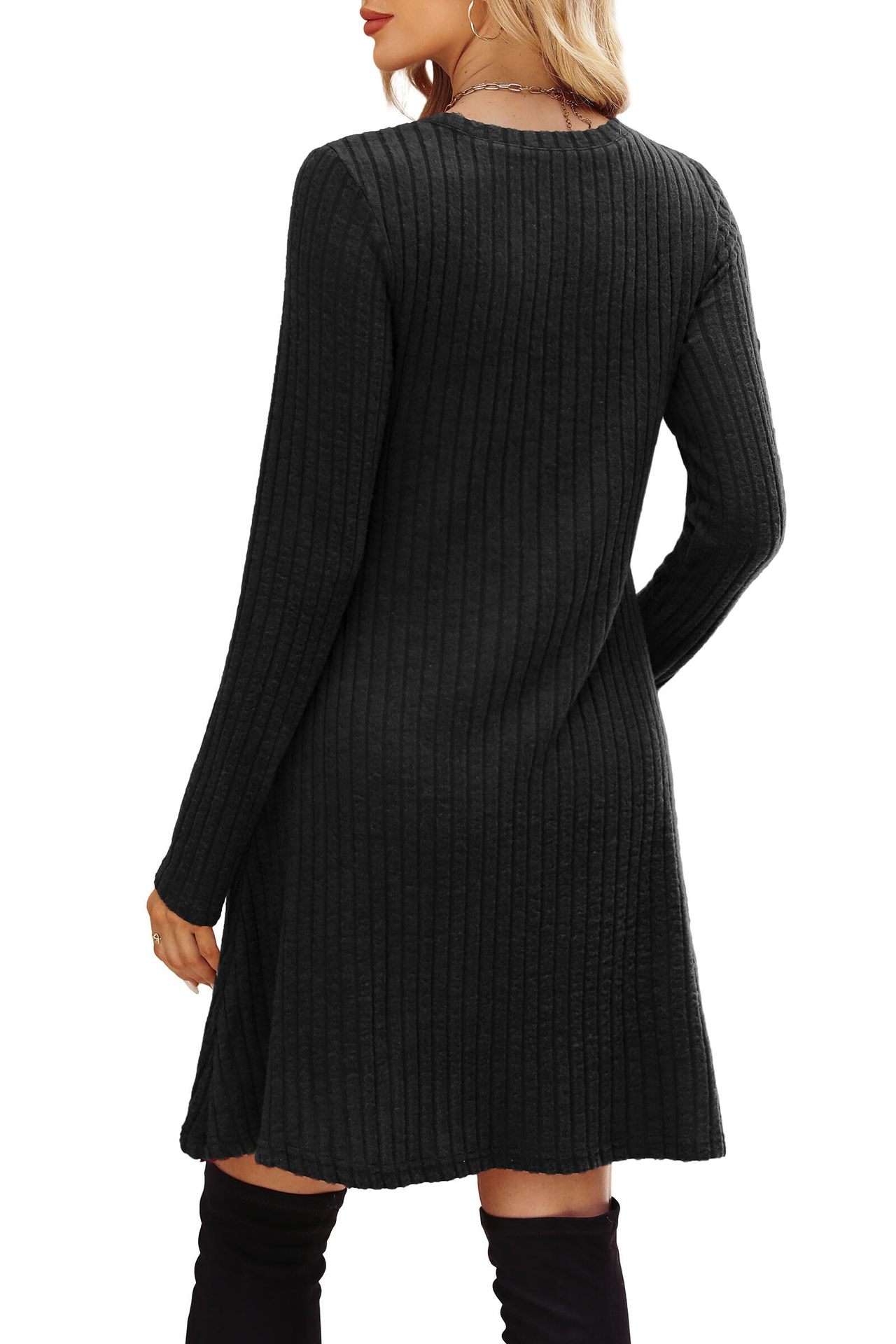 Ribbed Long Sleeve A-Line Dress image 3
