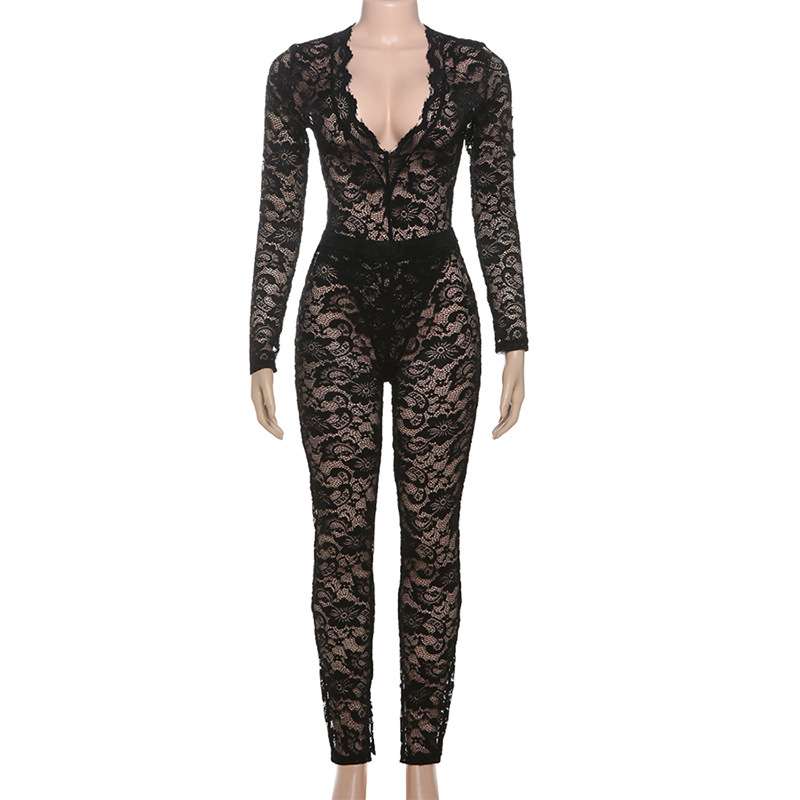 Deep V Two Piece Mesh Bodysuit Set image 3