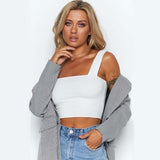 Square Neck Sleeveless Ribbed Crop Top - L, White image