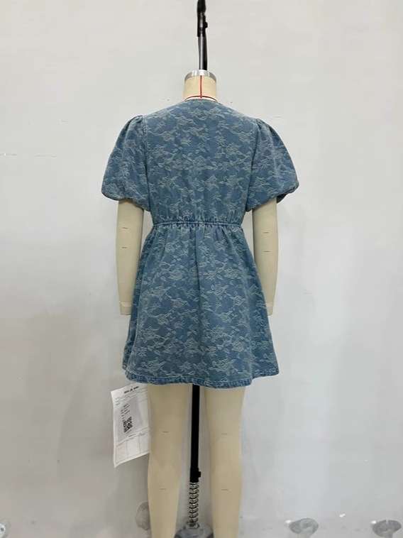 Floral Pattern Short Sleeve Dress with Bow Detail image 4