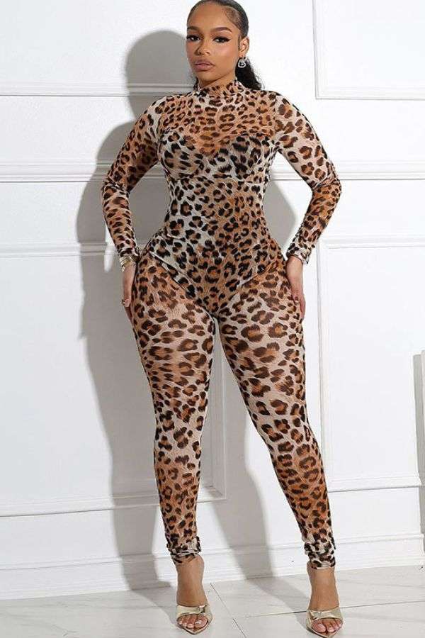 Leopard Print Mesh Jumpsuit image 0
