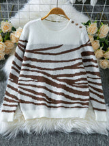 Striped Knit Sweater with Shoulder Buttons image 3