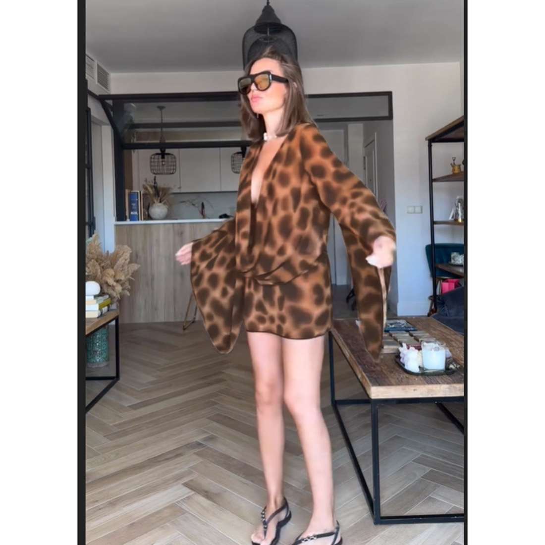 Animal Print  Dress with Deep Neckline image 2