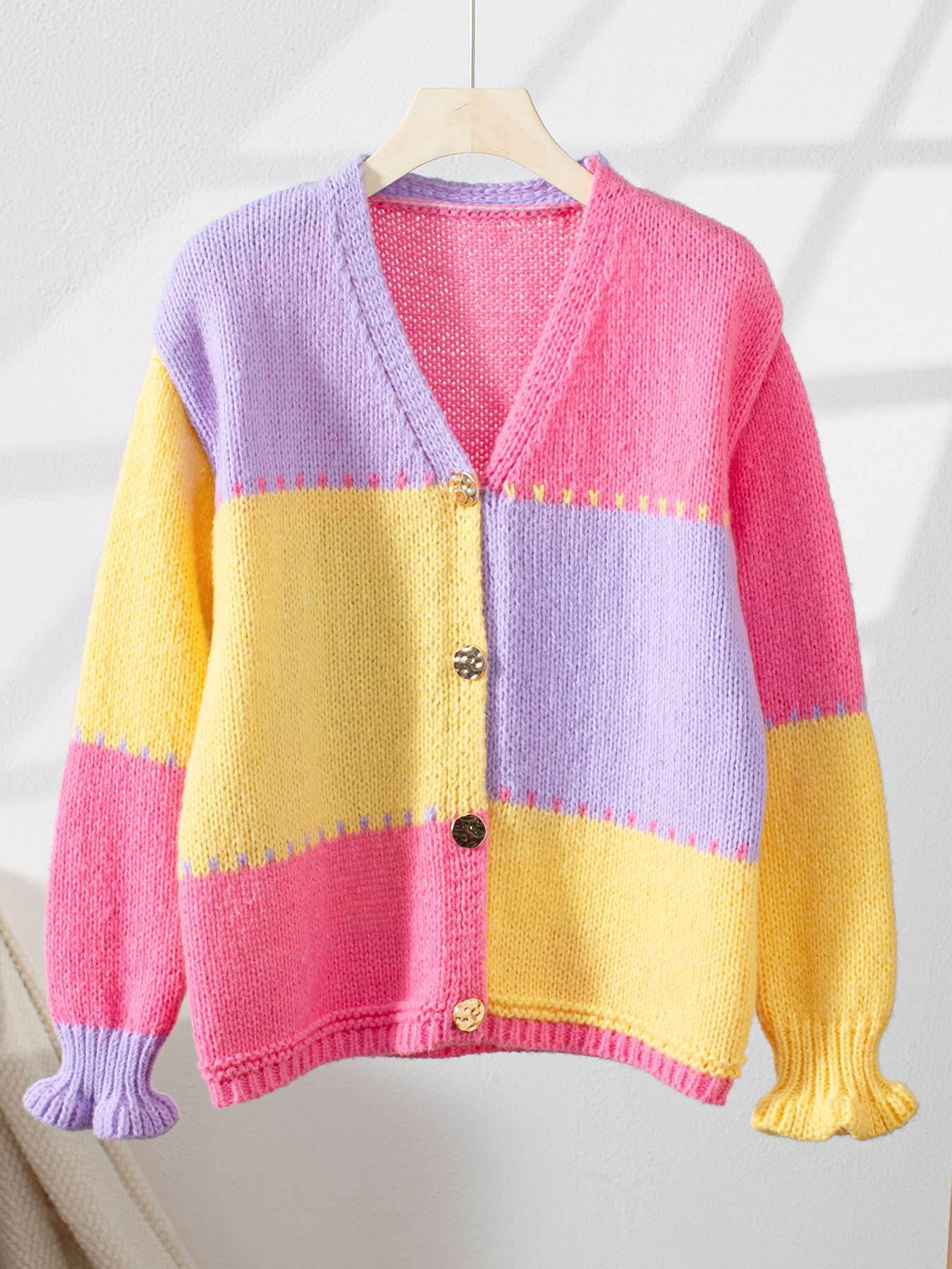 Colorful Block Stripe Knit Cardigan image 4
