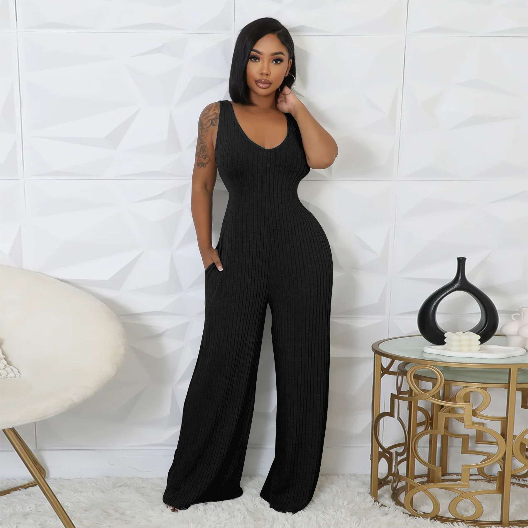 Two-Piece Jumpsuit Set - S, Black image