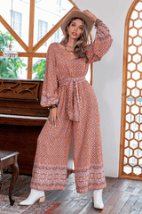 Lantern Sleeve Printed Culotte Jumpsuit with Belt image 0