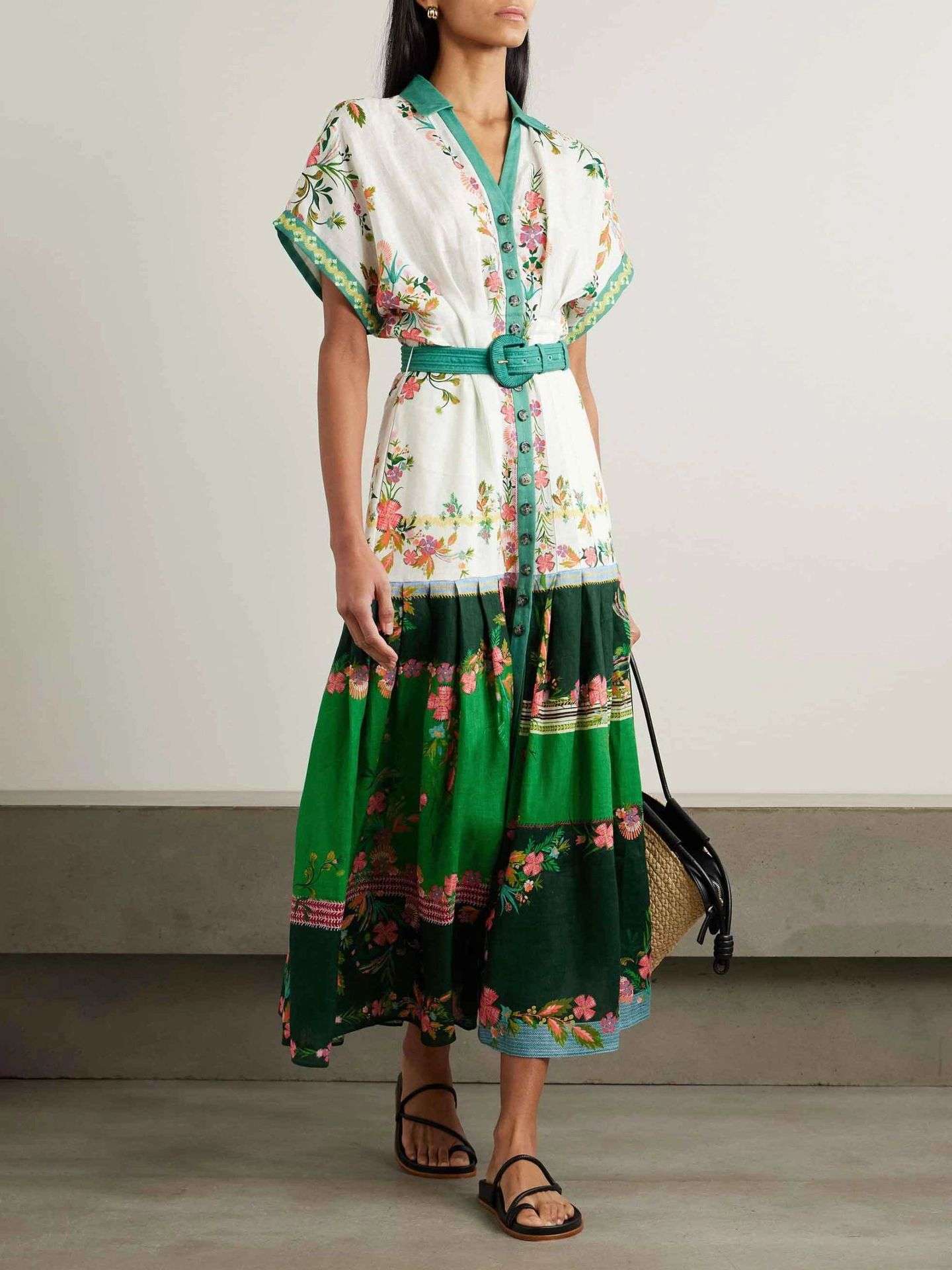 Floral-Print Belted Linen Maxi Dress image 3