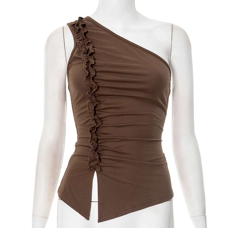 Asymmetrical One-Shoulder Ruffled Tank Top image 3