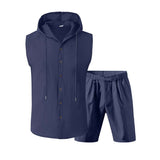 Men's Sleeveless Hooded Button-Up Casual Set image 6