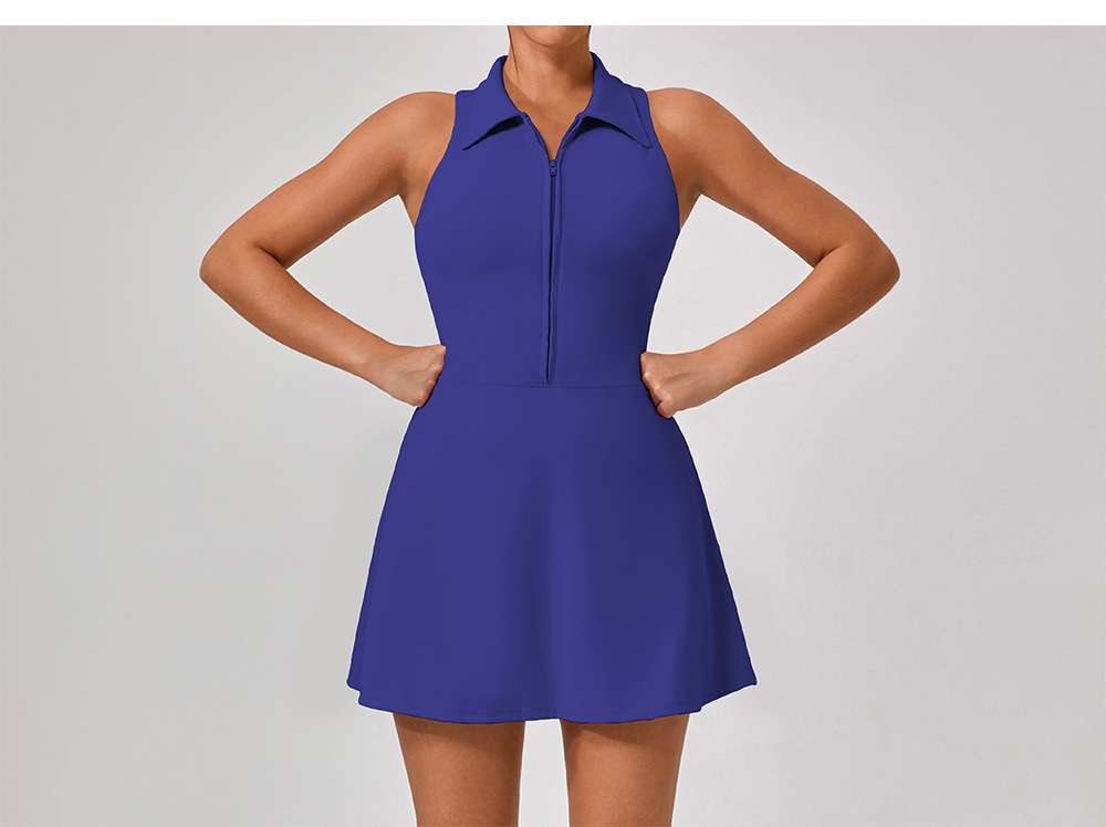 Sleeveless Zip-Front Tennis Dress - L, Blue image