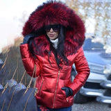 Winter Hooded Down Jacket Warm Overcoat - M, Red image