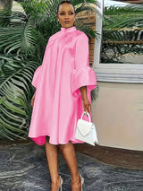 Flared Sleeve Solid Midi Dress image 3