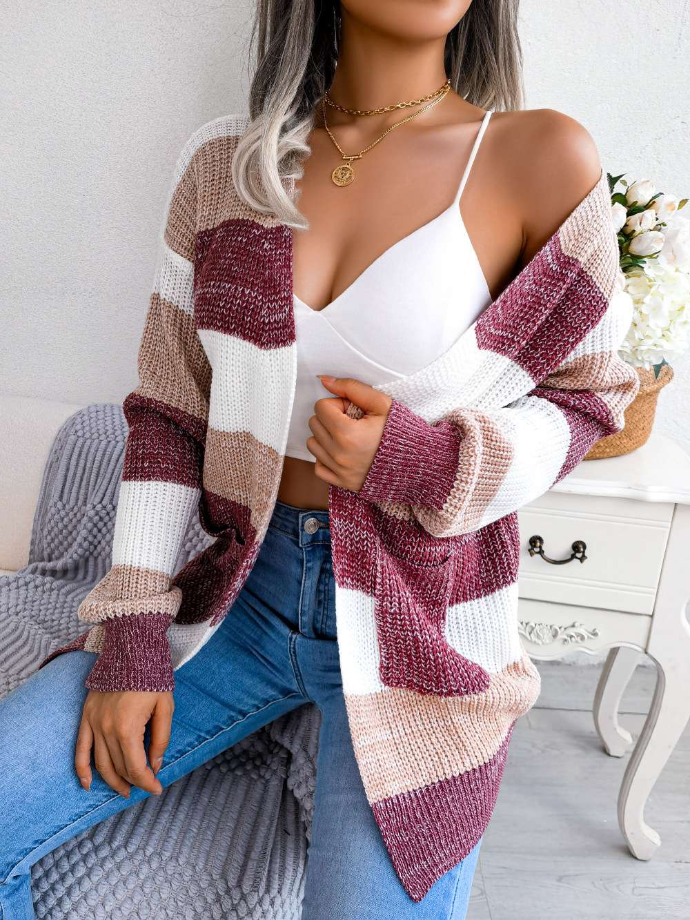 Casual Cardigan Sweater Jacket - S, Red image