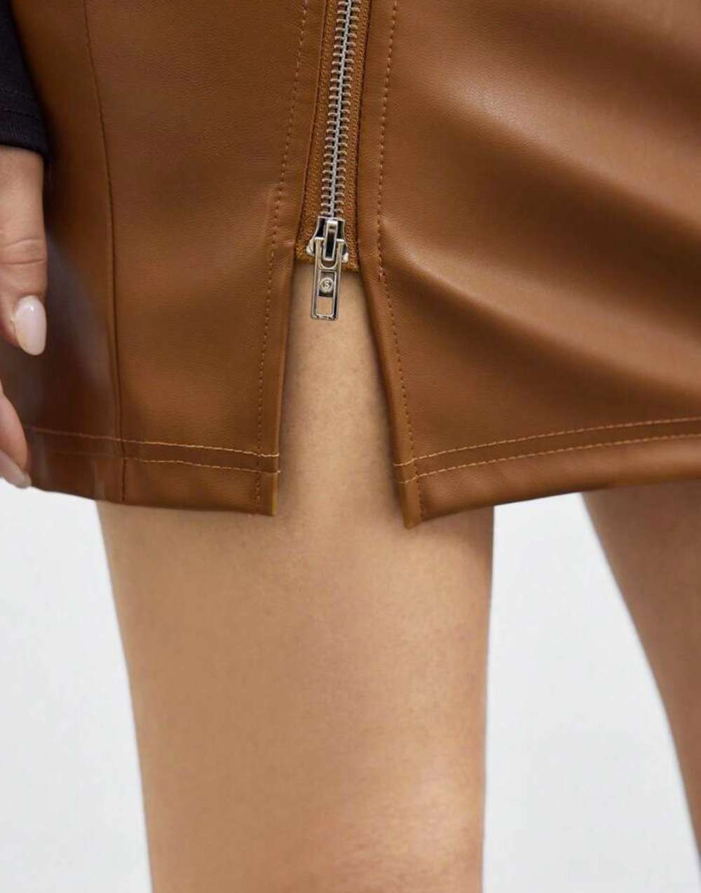 Faux Leather Mini Skirt with Asymmetric Zipper image 3