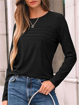 Long-Sleeve Top with Seam Details - L, Black image