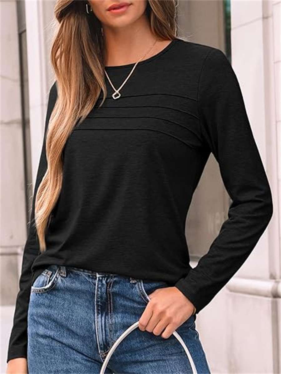 Long-Sleeve Top with Seam Details - L, Black image