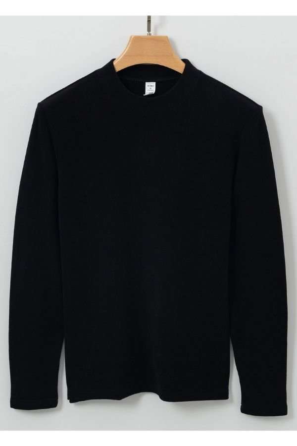 Scoop Neck Long Sleeve Pullover - M, Black image