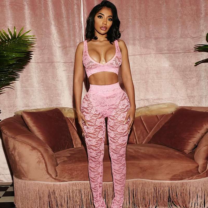 Lace Crop Top and Pants Set image 3