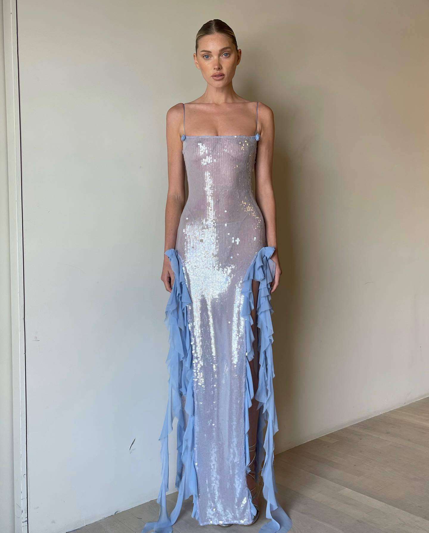 Sequin Evening Gown with Ruffle Details image 0