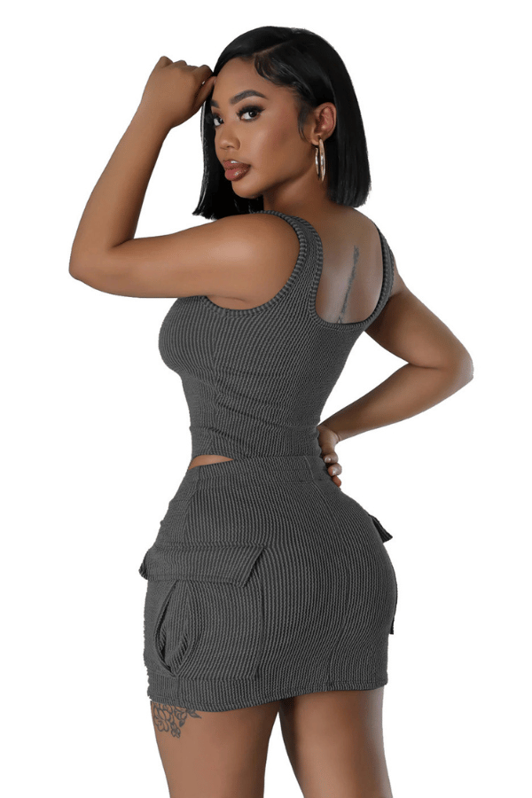 Stylish New Women Lowcut Sleeveless Drawstring Solid Bodycon Club Mini Dress2pcs image 5