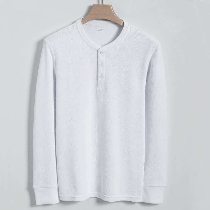 Henley Neck Cotton T-shirt - S, White image
