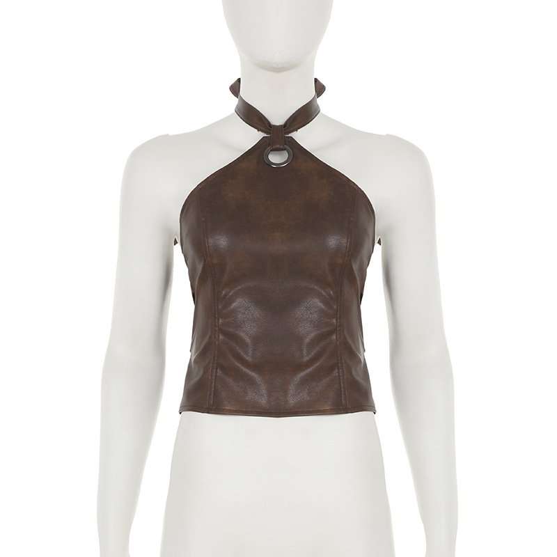 Faux Leather Halter Top with O-Ring Detail image 4