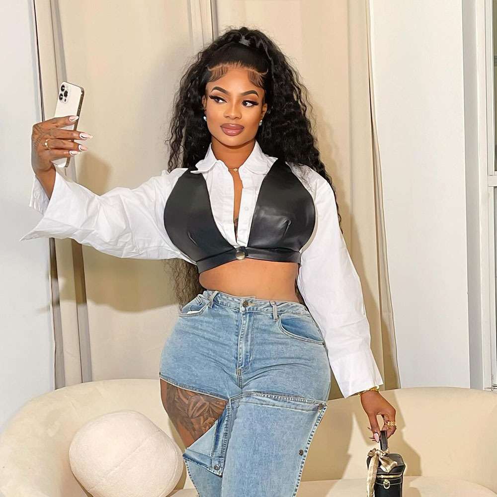 Long Sleeve Crop Top Shirt with Bra image 0